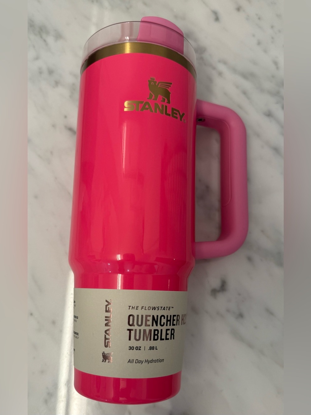 Stanley Hot Pink Quencher Tumbler with Pink Handle - Picture 2 of 5